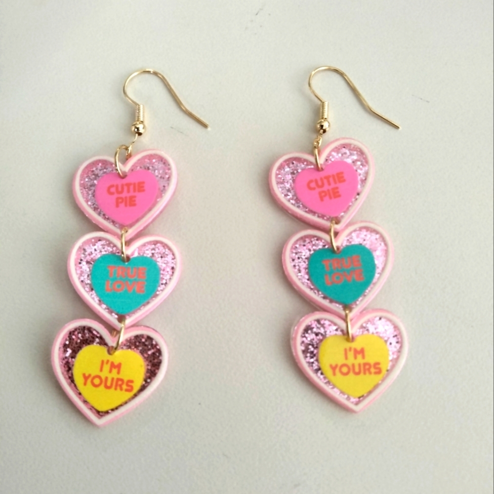 Acrylic Heart-Shaped Multicolor Earrings - Picture 3 of 6
